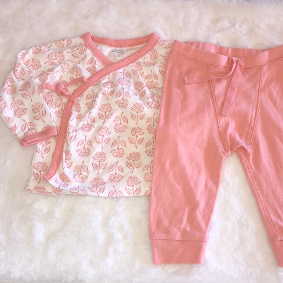 Old Navy Kimono Pant Set 6-12m Pink & White Flower - Picture 2 of 12